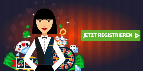 Illustration einer Casino Krupierin mit Spielkarten und Chips